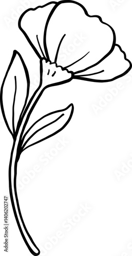Cute purple flower Outline Cartoon Hand Drawn