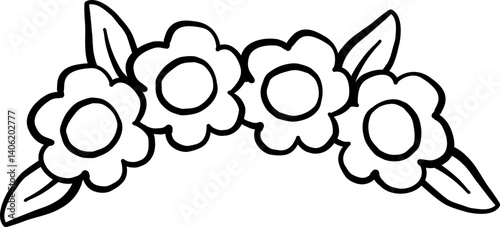 Kawaii Flower Crown Outline Cartoon Hand Drawn