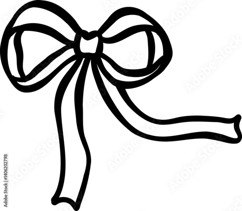 Cute pink Ribbon Bow Outline Cartoon Hand Drawn