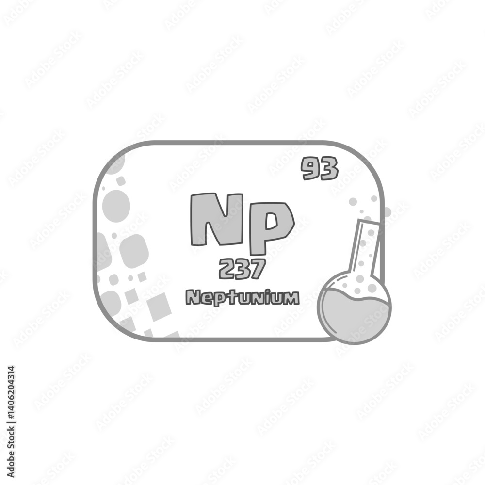 Neptunium element symbol. Number ninety three detail. Vector chemistry icon. Gray flask illustration. Neptunium element symbol. Number ninety three detail. Vector chemistry icon. Gray flask illustration.