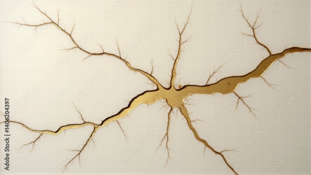 Fototapeta premium The image showcases a delicate golden pattern resembling tree branches, set against a clean background, creating an elegant and artistic design. Generative, AI,