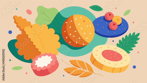 A harmony of textures with soft chewy and crunchy elements all represented in this irresistible spread.. Vector illustration