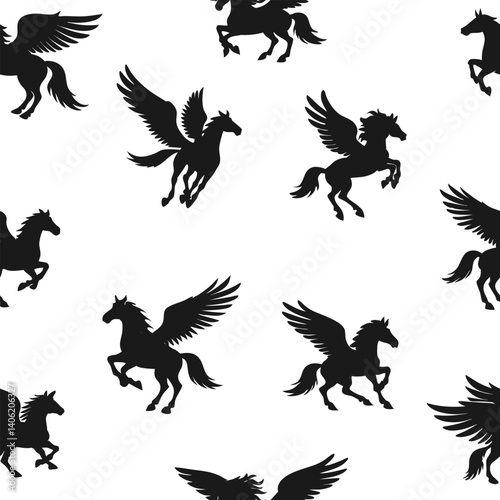 Wallpaper Mural Seamless pattern featuring black silhouettes of Pegasus Torontodigital.ca