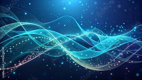 Futuristic Abstract Digital Wave Background with Glowing Lines and Flowing Motion