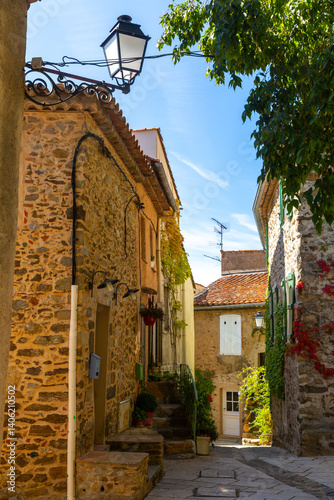 Fototapeta Naklejka Na Ścianę i Meble -  Historic old alley in the Provencal village Grimaud, Provence, France