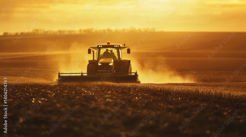Fototapeta premium powerful agricultural vehicle working in a vast farmland,