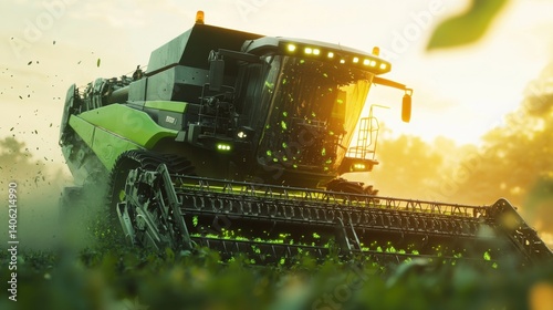 Obraz na płótnie powerful combine harvester working through lush green fields, w salonie