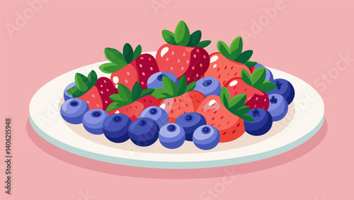 A platter of fresh strawberries and blueberries a sweet treat to share with friends and family.. Vector illustration