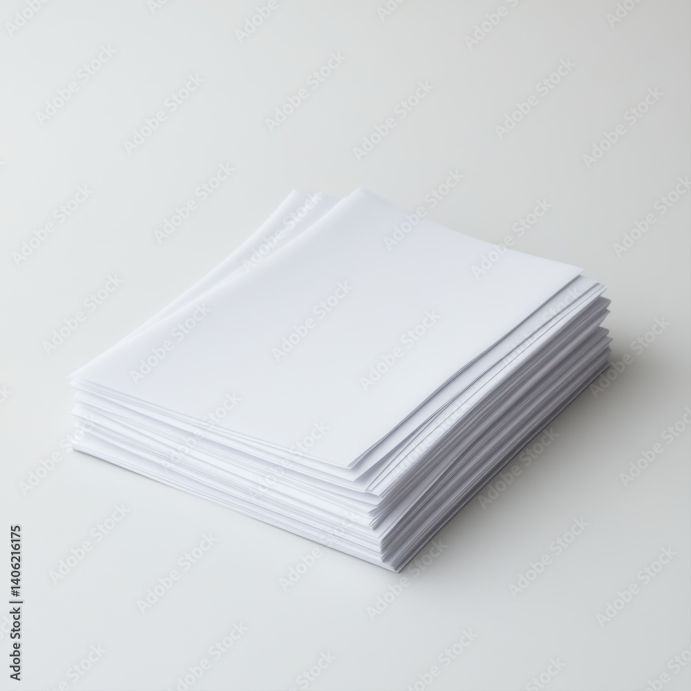 Stack of clean, blank, white sheets of paper on a simple, neutral background ready for printing or crafting