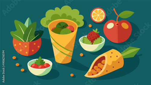 A medley of Mediterranean flavors with mini falafel wraps tabbouleh salad and stuffed g leaves inspired by the vibrant street food culture of the. Vector illustration