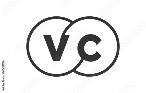 VC business company emblem with outline rounds and letters v c. Logo template of two merged circles for brand identity, logotype. Vector Infinity symbol