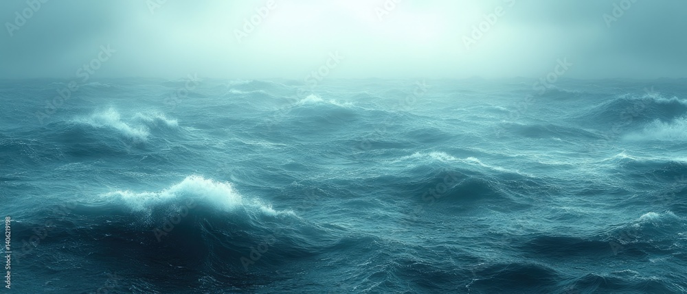 Fototapeta premium The ocean's waves crash, blue and foamy under the sky, a vast expanse of water