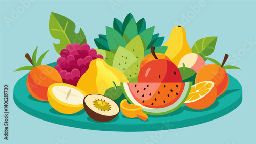 A delightful display of rare and exotic fruits handpicked from the corners of the earth to create a stunning platter.. Vector illustration
