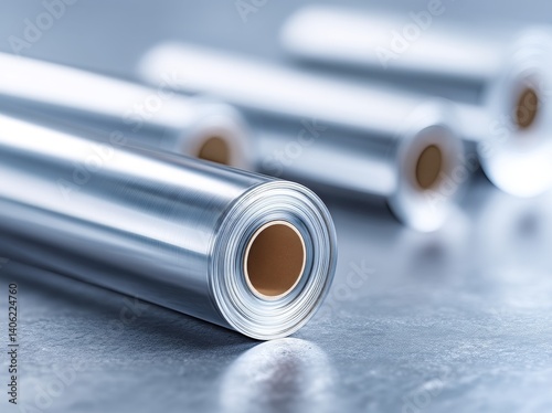 Close-Up View of Steel Sheets and Rolls on Metallic Surface for Industrial Use and Applications