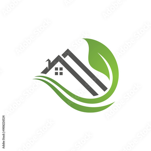 Home and leaf green logo vector