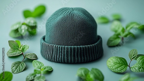 Ecoconscious flat beanie mockup textured details offering a clean design zone perfect for sustainabilityfocused branding photo