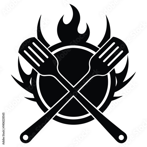 Crossed Spatulas Vector Illustration, Cooking Grill Graphic