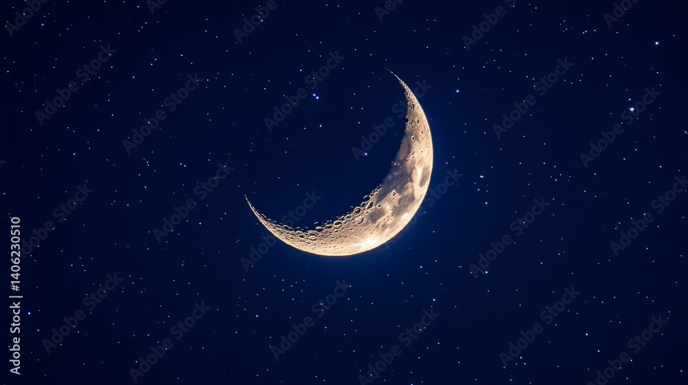 Crescent Moon and Starry Night Sky Crescent Moon and Starry Night Sky