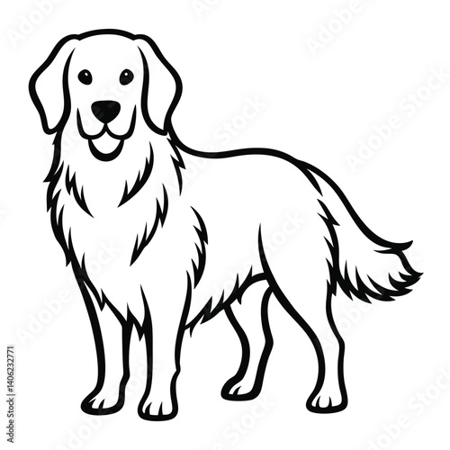 Golden Retriever Line Art Vector Illustration, Dog Outline Graphic