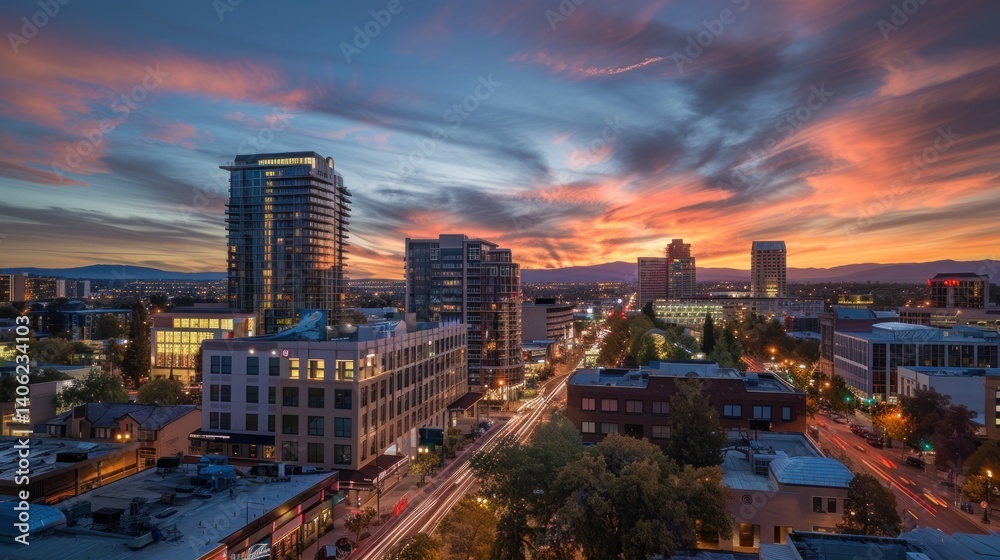 Fototapeta premium Cityscape skyline at twilight urban architectural background