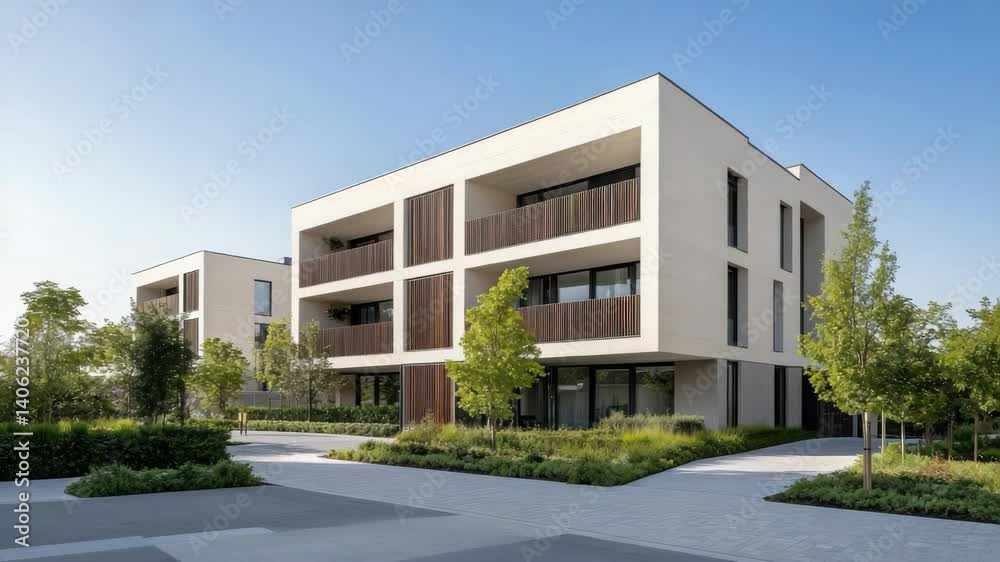 Modern residential building design featuring greenery and stunning exterior architecture