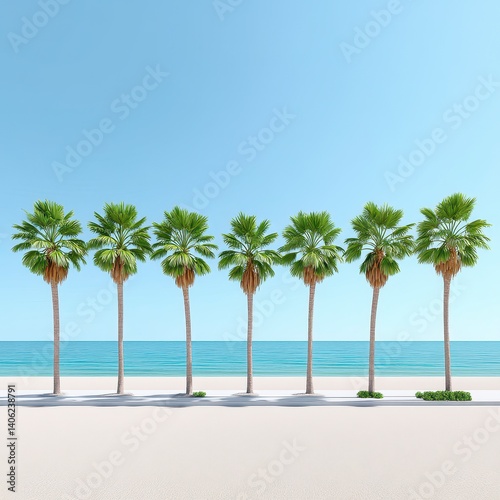 Lush Palm Trees Line a Serene Beach with Calm Blue Waters