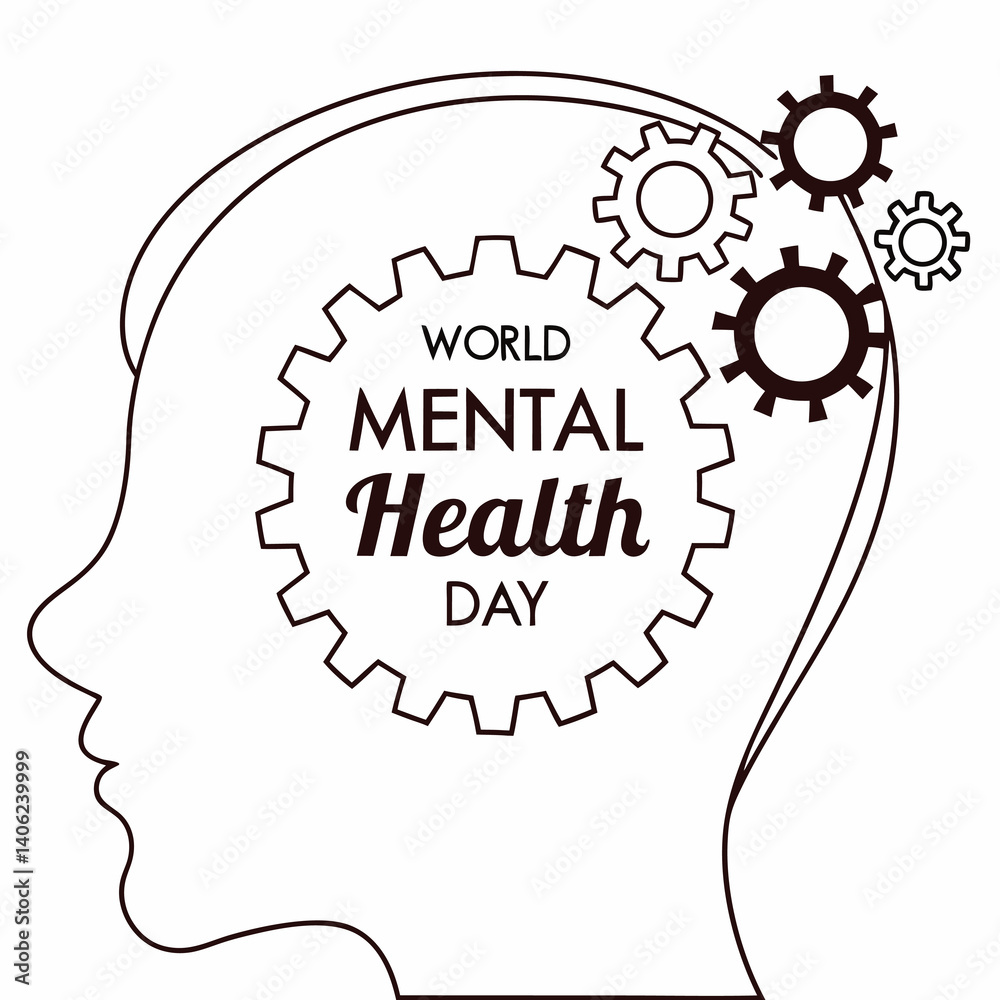 World Mental Health Day Head With Gears Creative Vector Illustration World Mental Health Day Head With Gears Creative Vector Illustration
