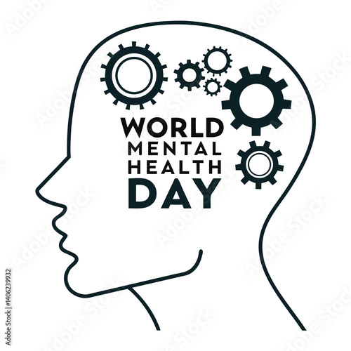 World Mental Health Day Concept Human Head Silhouette With Gears