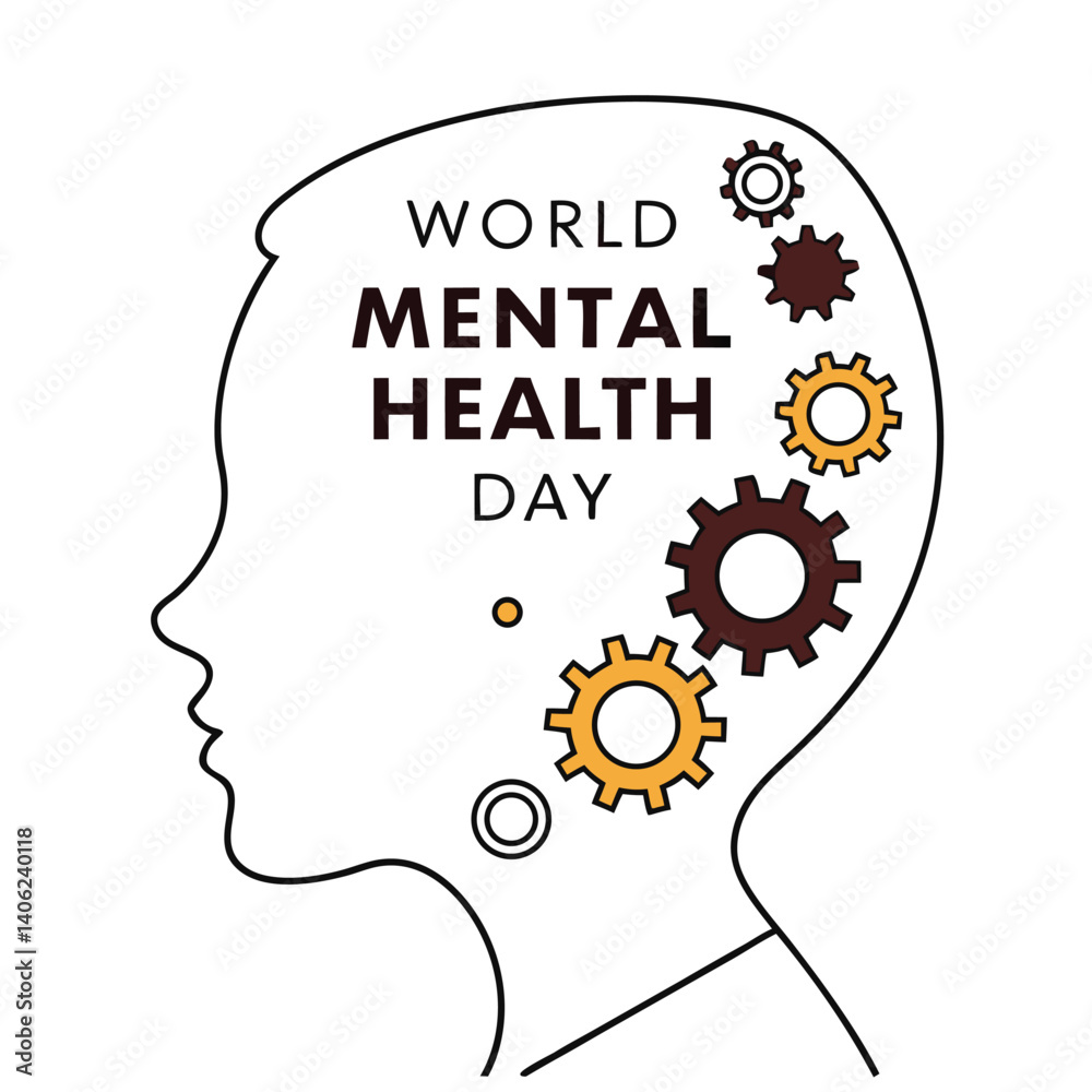 World Mental Health Day Concept With Cogwheel Gears In Human Head World Mental Health Day Concept With Cogwheel Gears In Human Head
