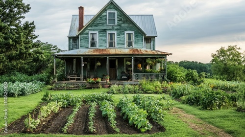 Rustic Farmhouse with Vibrant Vegetable Garden