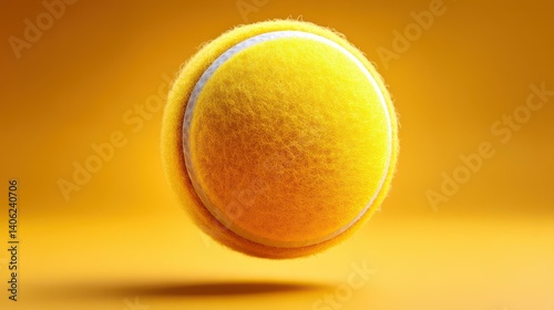 Catch a glimpse of a bright yellow tennis ball soaring against a vibrant yellow backdrop, perfect for sportsthemed designs. photo