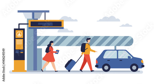 Passengers traveling with luggage at a modern bus station  
