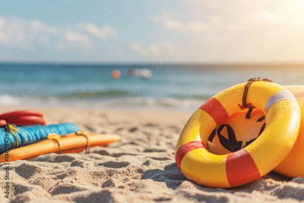 Obraz premium Life preserver on beach safety and vacation concept