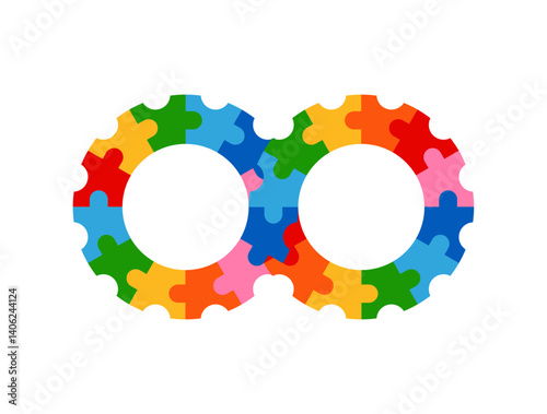 Infinity gear puzzle pieces colorful vector isolated on white background