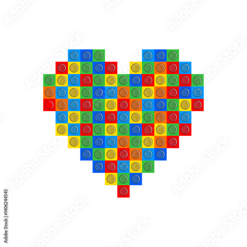 Heart made from colorful square blocks. Vector Illustration flat design.	
