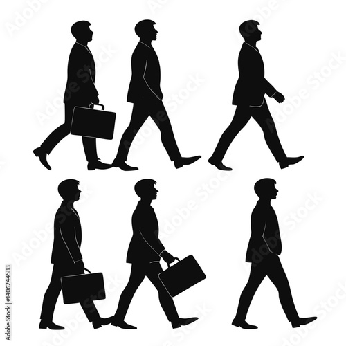 Business People Walking Silhouettes With Briefcases Vector Illustration Isolated On White
