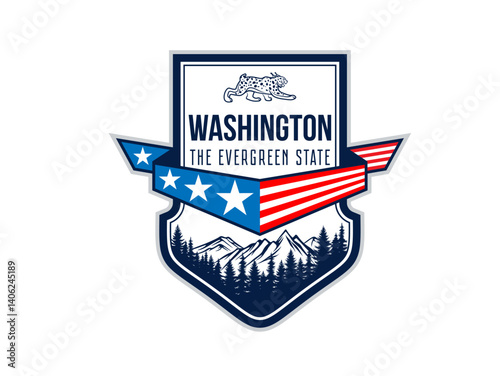 washington vector label with mountains and lynx