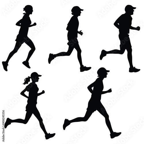 Silhouettes Of Runners Marathon Athletes Jogging Sport Activity And Fitness Concept