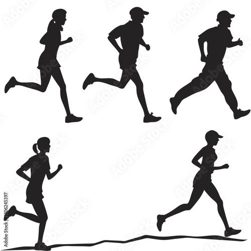 Running Silhouettes Set People Jogging Exercise And Sport Lifestyle Collection