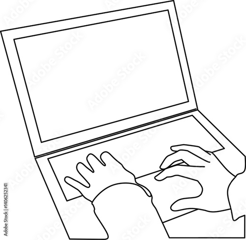 Continuous line hand are typing on a laptop drawing vector,hand typing on a laptop line drawing vector on white background,hand writing on laptop  outline design image 