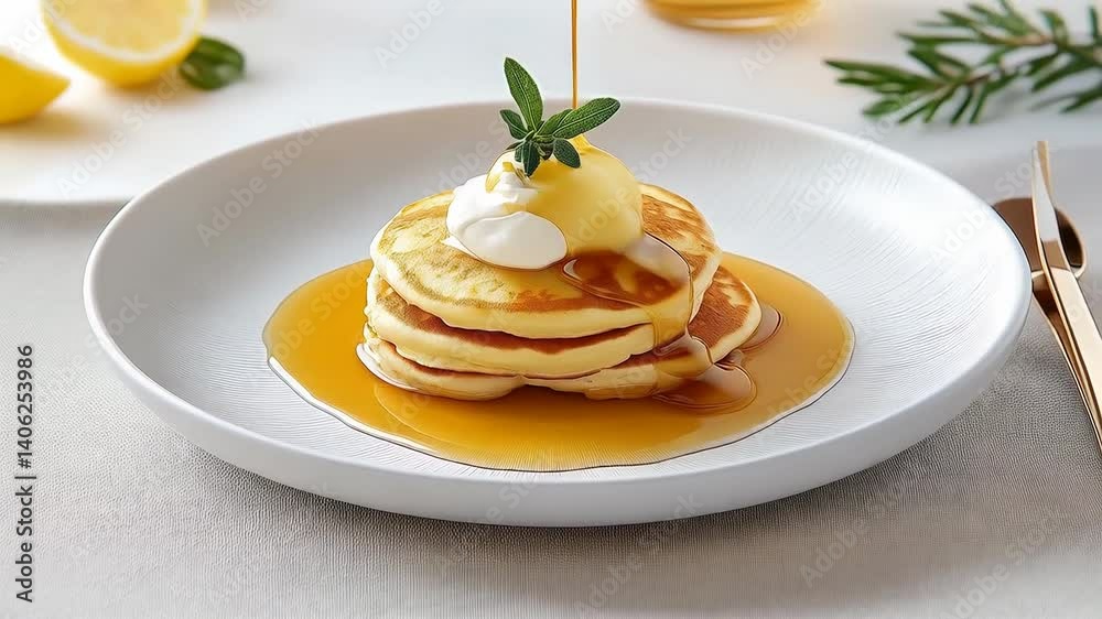 Pancakes with Syrup and Cream Pancakes with Syrup and Cream