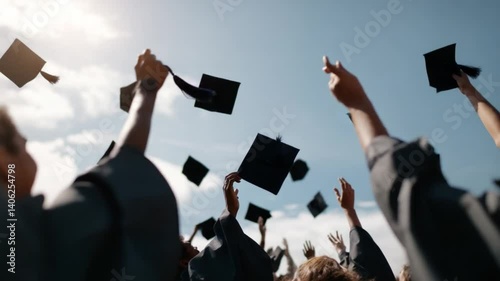 Graduating Students Celebrate Achievement by Tossing Caps Into the Sky Generative AI