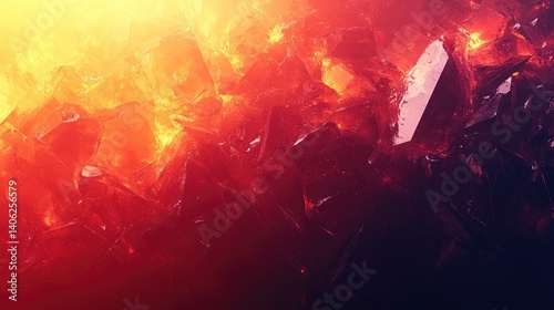 A fiery abstract, shards of crimson & orange merge with dark shadows. Intense, fragmented