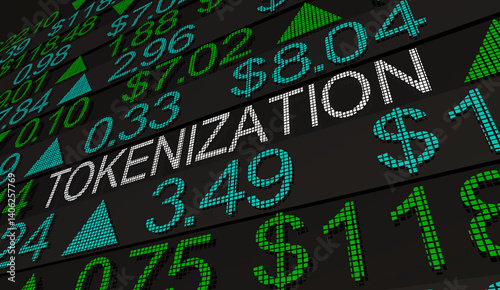 Tokenization Stock Market Transaction Investment Encryption 3d Illustration