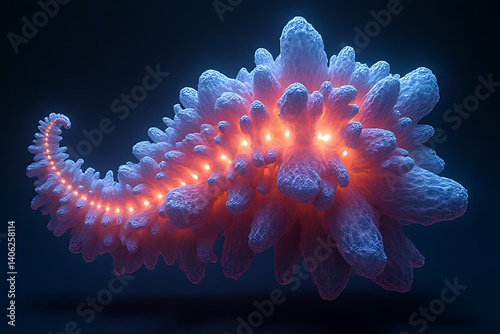Bioluminescent marine creature underwater scene 3d rendering dark environment artistic view