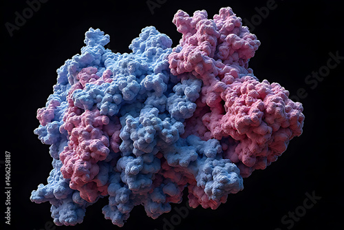 Molecular structure analysis of protein complex laboratory scientific image dark background close-up