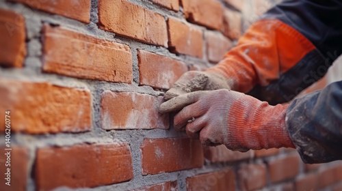 Mason applying finishing touches to a brick wall. Featuring masonry and architectural detailing