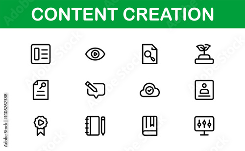 Wallpaper Mural Essential Content Creation Icon Set Vector Illustration. Includes Icons for Editing, Graphics, and Digital Media to Power for Creative Projects. Torontodigital.ca