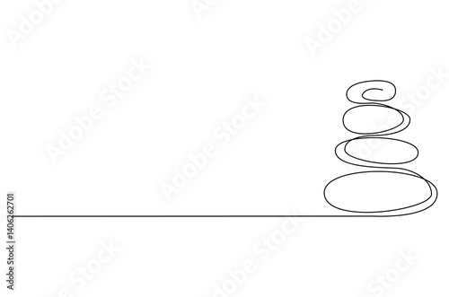 Continuous one line drawing of Stack of pebble stone. Single line drawing illustration of Spa stone stack. Spa banner and business card concept vector art. Doodle line illustration.