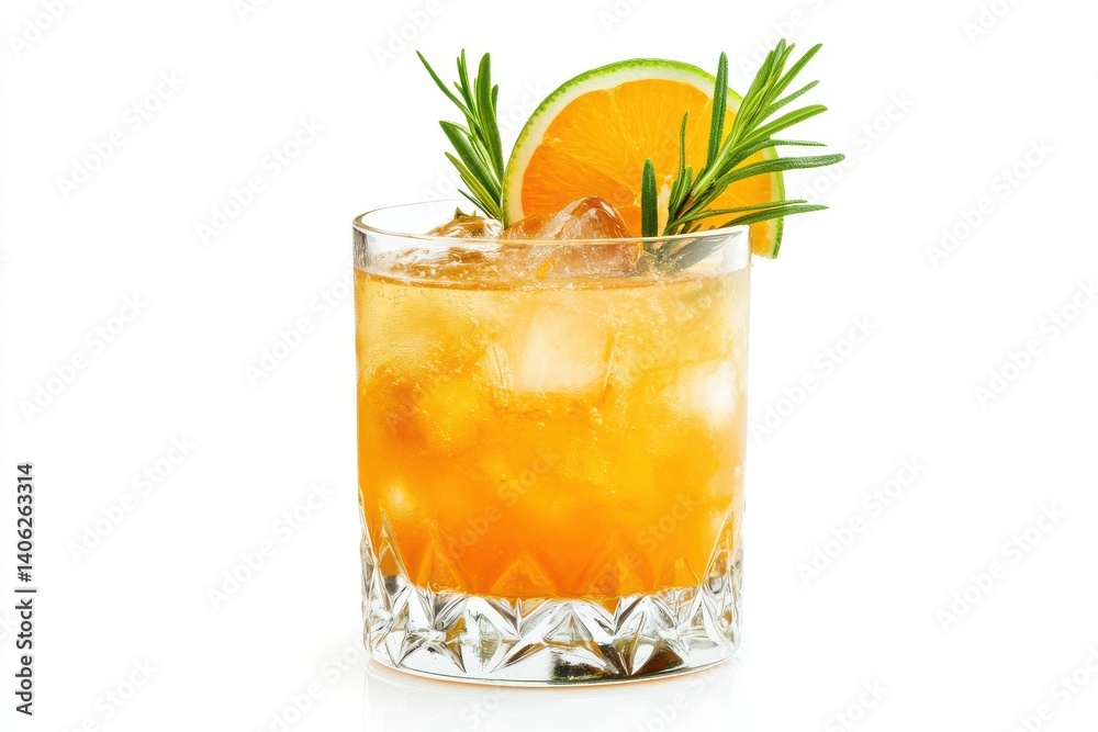 Glass with orange and herbs isolated on white background Glass with orange and herbs isolated on white background